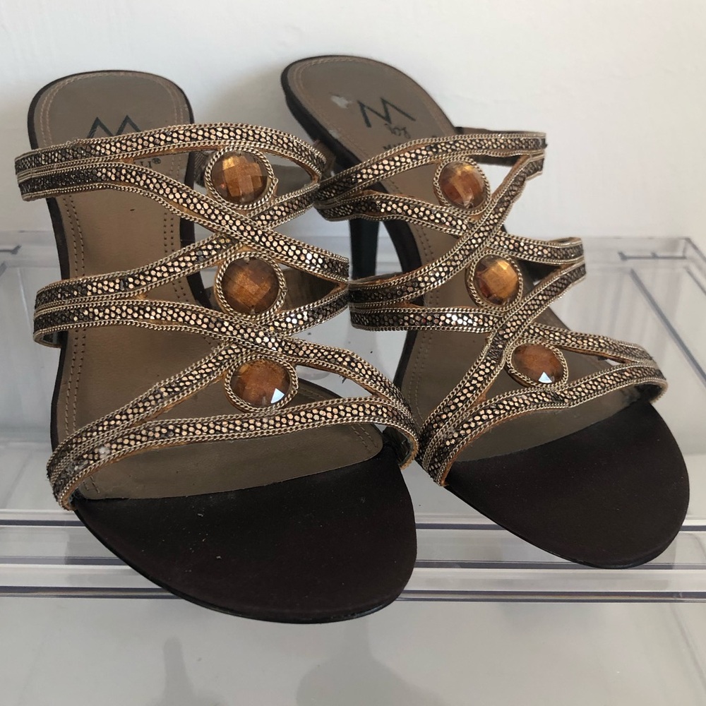 M by Marinelli Gold Jeweled Heels